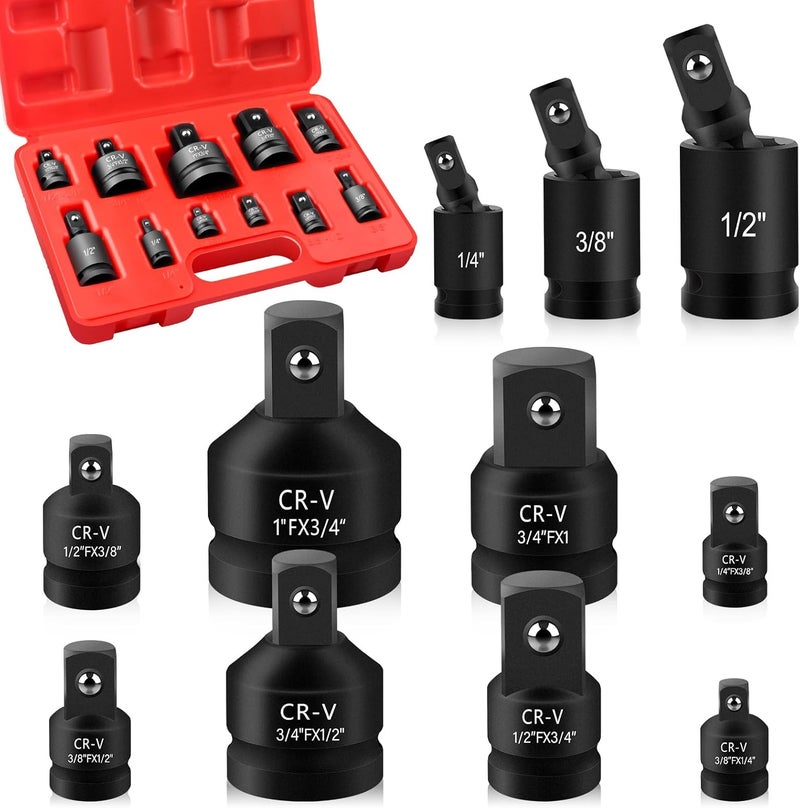 Bornpye مجموعة محولات ومخفضات sockets 11 قطعة، 1/4" 3/8" 1/2" 3/4" 1" بوصة، محول مفتاح مربع، فولاذ CR-MO، للاستخدام مع المثاقب، قضبان الكسر، محركات الراتشيت، هدايا عيد الميلاد للبالغين - Image 1